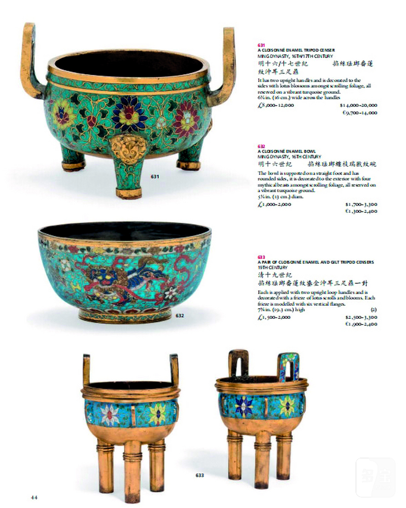 清中期 铜胎珐琅宝相花炉成对 - 图8
